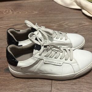 AllSaints White Leather Sneakers with Black Heel